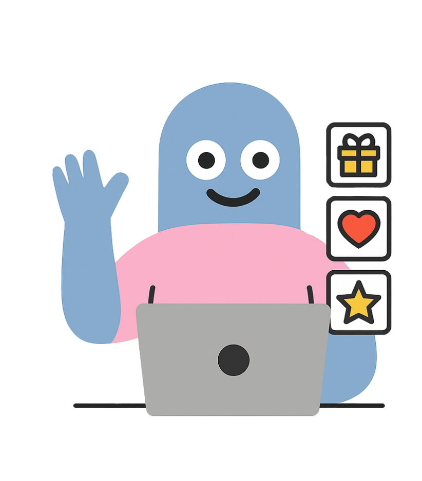 Registration character with laptop and icons